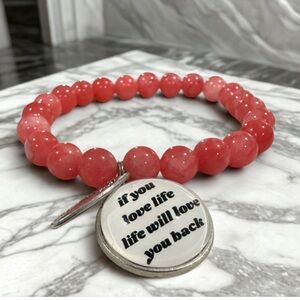 Pink Beaded Inspirational Charm Bracelet | Love Life Quote Stretch Bracelet